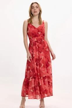 Vila Vestidos-Vestido midi floral Vermelho