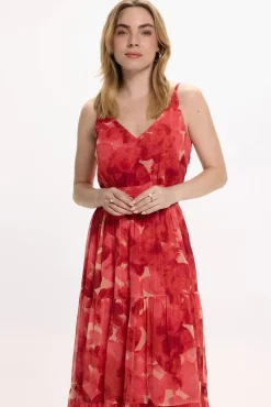 Vila Vestidos-Vestido midi floral Vermelho