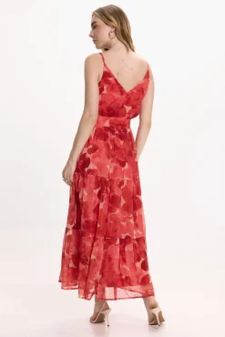 Vila Vestidos-Vestido midi floral Vermelho