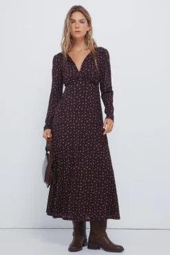 Springfield Vestidos-Vestido midi floral castanho