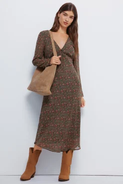 Springfield Vestidos-Vestido midi floral Caqui escuro