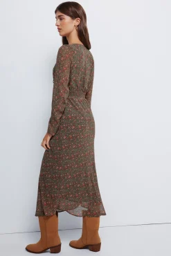 Springfield Vestidos-Vestido midi floral Caqui escuro