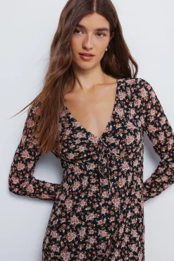 Springfield Vestidos-Vestido midi floral com decote laço preto