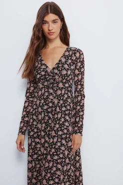 Springfield Vestidos-Vestido midi floral com decote laço preto