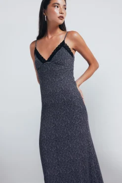 Springfield Vestidos-Vestido midi lingerie preto