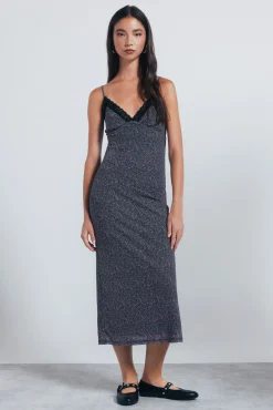 Springfield Vestidos-Vestido midi lingerie preto