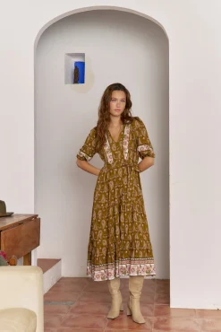 Jaase Vestidos-Vestido midi Mila com estampado Amalie Tostado