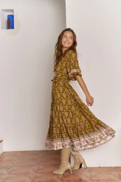 Jaase Vestidos-Vestido midi Mila com estampado Amalie Tostado