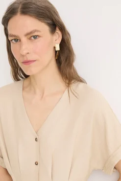 Cortefiel Vestidos-Vestido midi plissado Tostado