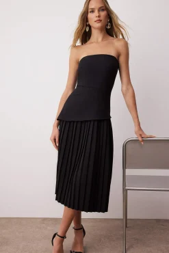 Trendyol Vestidos-Vestido midi plissado preto