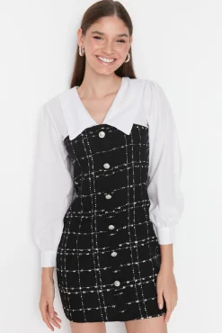 Trendyol Vestidos-Vestido mini com gola camiseira preto