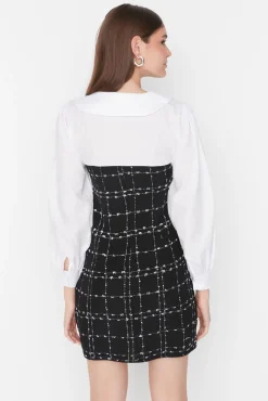 Trendyol Vestidos-Vestido mini com gola camiseira preto