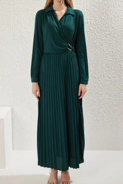 Trendyol Vestidos-Vestido plissado verde
