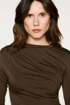 Selected Vestidos-Vestido slim fit assimétrico Castanho