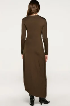 Selected Vestidos-Vestido slim fit assimétrico Castanho