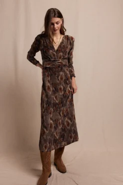 Slowlove Vestidos-Vestido textura elastico Castanho