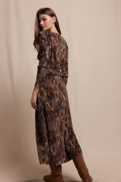 Slowlove Vestidos-Vestido textura elastico Castanho