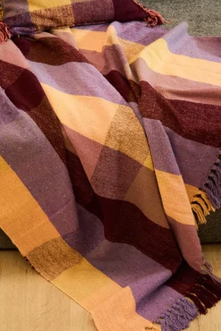 Calma House Cobertores-Xadrez de algodão croma com franjas rosa