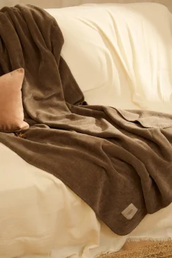 Calma House Cobertores-Xadrez quente com costura Adel marrom cru