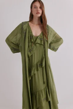 Hoss Intropia Sobretudos-Zena. Quimono bordado Verde